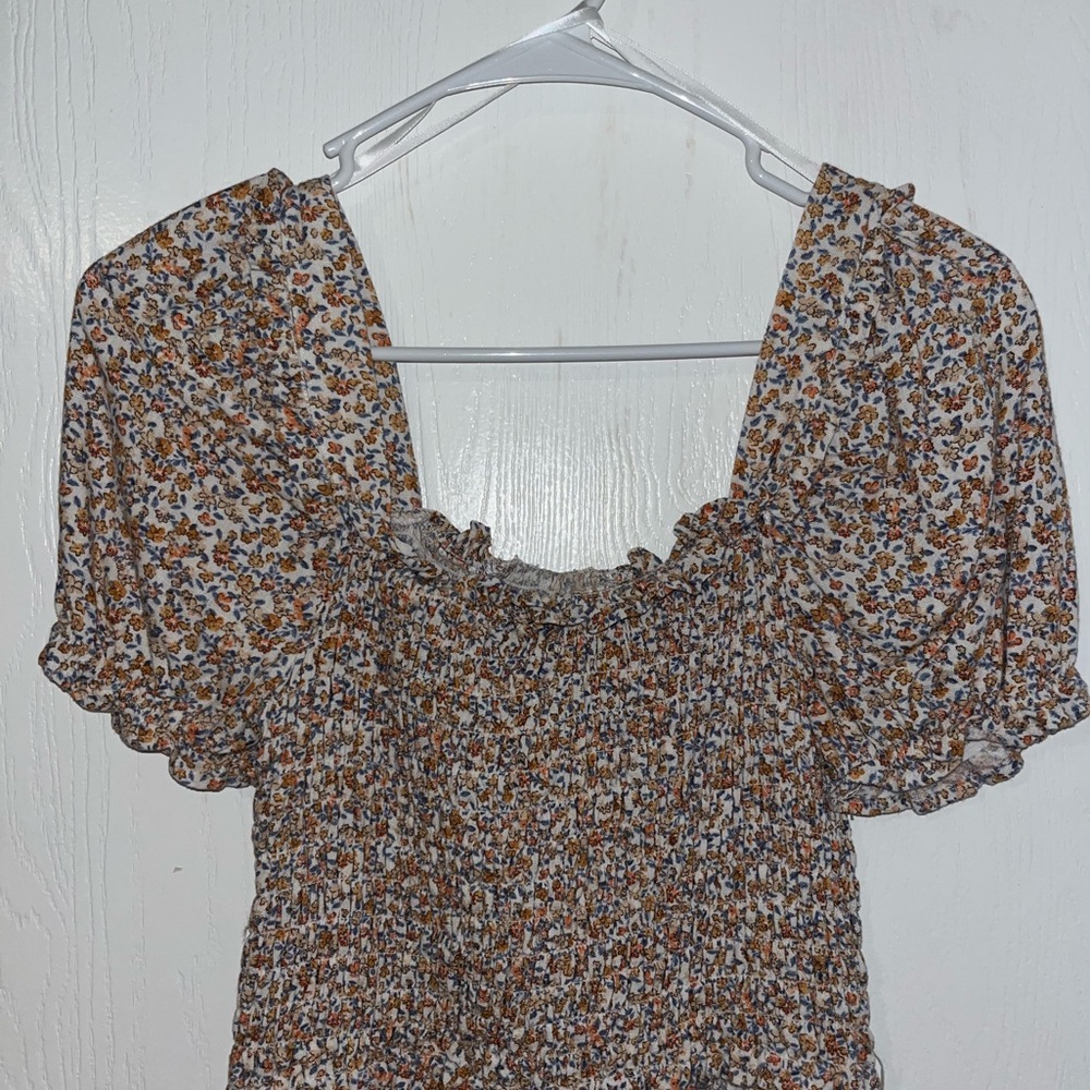 Floral Smocked Blouse with Ruffle Sleeves